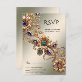 Elegant Gold Jewel Flowers RSVP Card