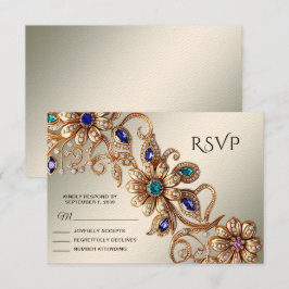 Elegant Gold Jewel Flowers RSVP Card Kaartje