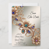 Elegant Gold Jewel Flowers Save The Date (Voorkant)