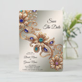 Elegant Gold Jewel Flowers Save The Date (Staand voorkant)