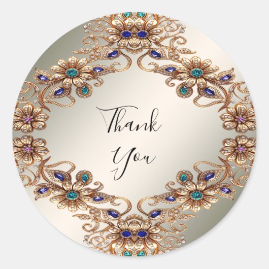 Elegant Gold Jewel Flowers Sticker (Voorkant)