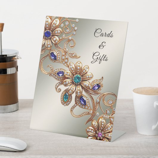 Elegant Gold Jewel Flowers Tabletop Signs Reclamebord Met Voetstuk (Insitu)