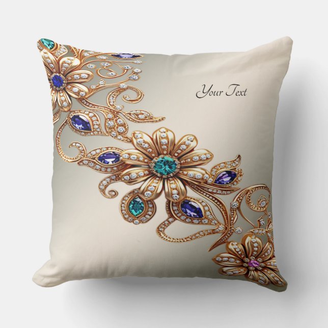 Elegant Gold Jewel Flowers Throw Pillow Kussen (Voorkant)