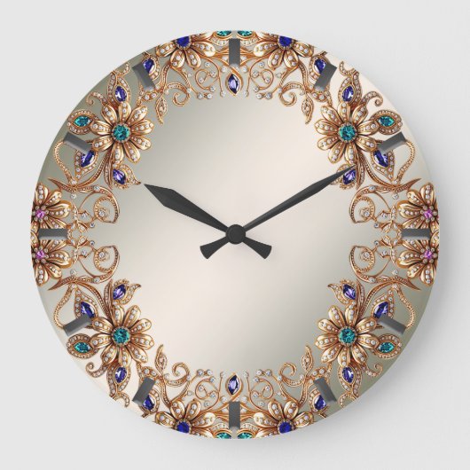 Elegant Gold Jewel Flowers Wall Clock Grote Klok (Voorkant)