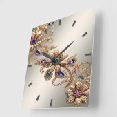 Elegant Gold Jewel Flowers Wall Clock Vierkante Klok (Hoek)