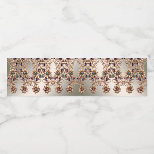 Elegant Gold Jewel Flowers Water Bottle Label Waterfles Etiket (Enkel label)