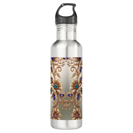 Elegant Gold Jewel Flowers Water Bottle Waterfles (Voorkant)