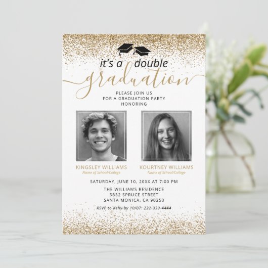 Elegant Gold Joint Afstuderen Foto Kaart (Staand voorkant)