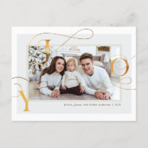 Elegant Gold "Joy" Familie Foto Vakantie Briefkaar