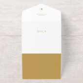 Elegant Gold Joy Peace Love Script 3-Photo All In One Uitnodiging (Buiten)