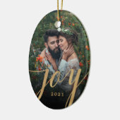 Elegant Gold Joy-script Foto met Kerstmis Keramisch Ornament (Links)