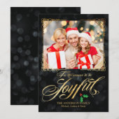 Elegant Gold Joyful Black Bokeh Foto met Kerstmis Feestdagenkaart (Voorkant / Achterkant)