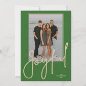 Elegant Gold JOYFUL Script Green Photo Christmas Feestdagenkaart (Voorkant)