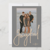 Elegant Gold JOYFUL Script on Grey Photo Christmas Feestdagenkaart (Voorkant)
