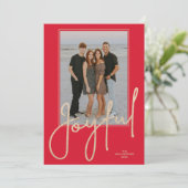 Elegant Gold JOYFUL Script on Red Photo Christmas Feestdagenkaart (Staand voorkant)