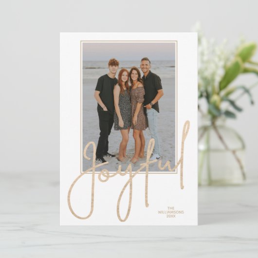 Elegant Gold JOYFUL Script Photo Christmas Feestdagenkaart (Staand voorkant)