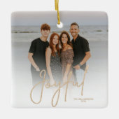 Elegant Gold JOYFUL Script Photo Christmas Keramisch Ornament (Voorkant)
