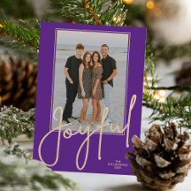 Elegant Gold JOYFUL Script Purple Photo Christmas