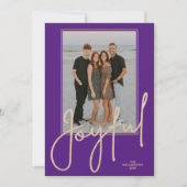 Elegant Gold JOYFUL Script Purple Photo Christmas Feestdagenkaart (Voorkant)