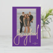 Elegant Gold JOYFUL Script Purple Photo Christmas Feestdagenkaart (Staand voorkant)