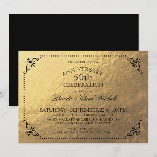 Elegant Gold Jubileum Party Kaart (Voorkant / Achterkant)