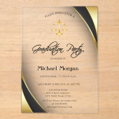 Elegant Gold Justice Scale Border Grey Afstuderen Acryl Uitnodigingen (Voorkant)