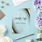 Elegant Gold Justice Scale Border Grey Afstuderen Acryl Uitnodigingen (Insitu (Huwelijk))