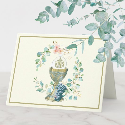 Elegant Gold katholieke Eucalyptus Chalice Host Feestdagen Kaart