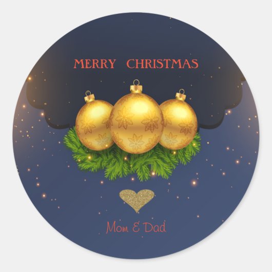 Elegant Gold kerstbal Ball Pine Tree Branches Ronde Sticker (Voorkant)