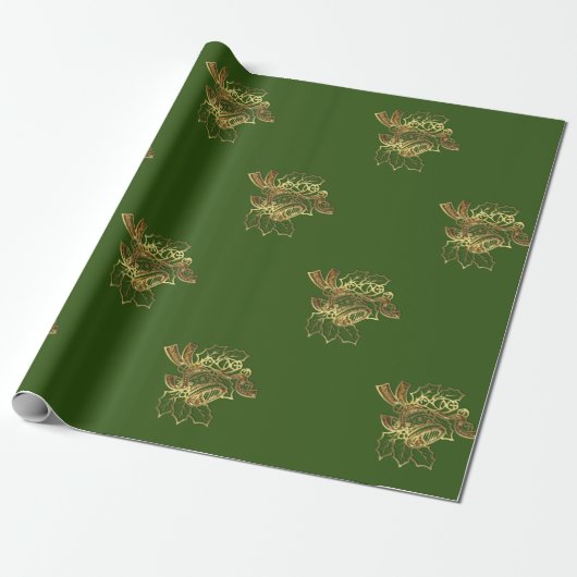 Elegant Gold kerstbal, Green Holiday Cadeaupapier (Uitgerold)