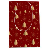 Elegant Gold-kerstbomen en cellen op rood Medium Cadeauzakje (Voorkant)