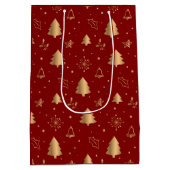 Elegant Gold-kerstbomen en cellen op rood Medium Cadeauzakje (Achterkant)