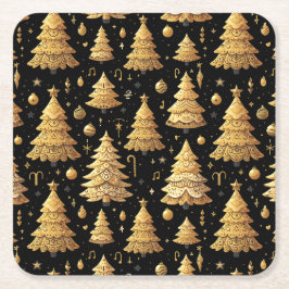 Elegant Gold-kerstbomen Kartonnen Onderzetters