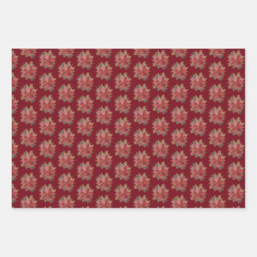 Elegant Gold kerstbomen Red Poinsettia Floral Inpakpapier Vel (Voorkant 2)