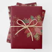 Elegant Gold kerstbomen Red Poinsettia Floral Inpakpapier Vel (In situ)