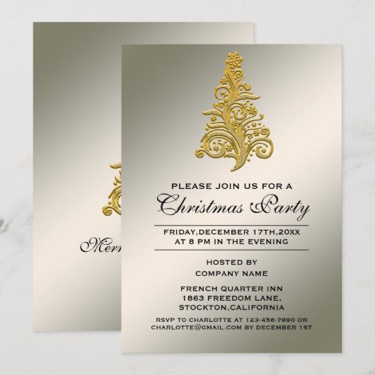 Elegant Gold-kerstboom Corporate Party Kaart (Voorkant / Achterkant)
