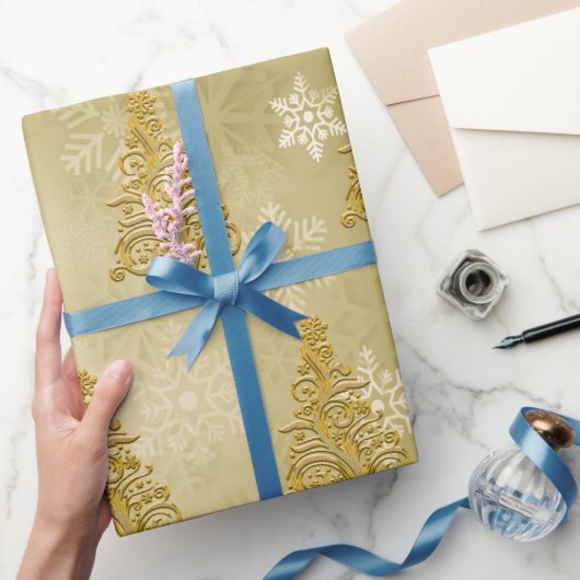 Elegant Gold-kerstboom en Snowflake Pattern Cadeaupapier (Geschenken)