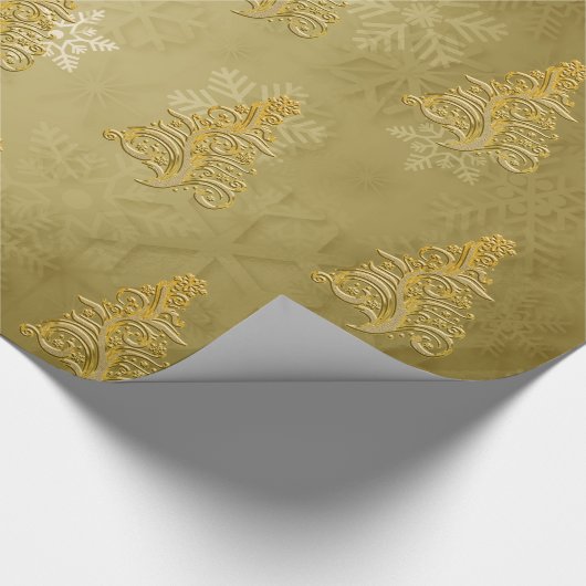 Elegant Gold-kerstboom en Snowflake Pattern Cadeaupapier (Hoek)