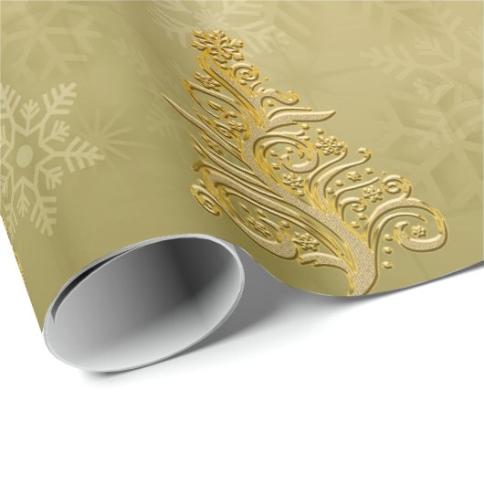 Elegant Gold-kerstboom en Snowflake Pattern Cadeaupapier (Rol Hoek)