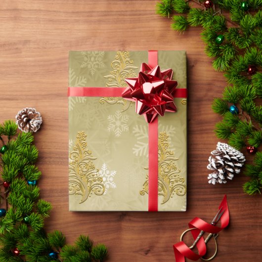 Elegant Gold-kerstboom en Snowflake Pattern Cadeaupapier (Feestdagen Geschenken)
