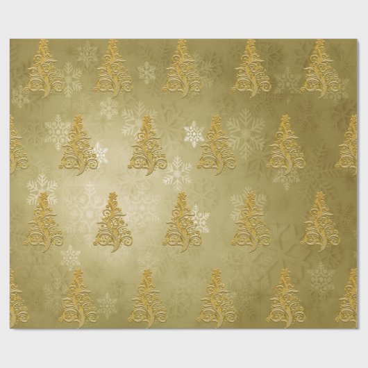 Elegant Gold-kerstboom en Snowflake Pattern Cadeaupapier (Vlak)