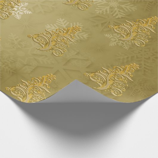 Elegant Gold-kerstboom en Snowflake Pattern Cadeaupapier (Hoek)