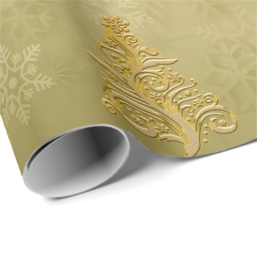 Elegant Gold-kerstboom en Snowflake Pattern Cadeaupapier (Rol Hoek)