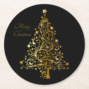 Elegant Gold-kerstboom Festive Modern Art Fun Ronde Kartonnen Onderzetter