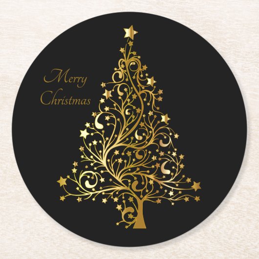 Elegant Gold-kerstboom Festive Modern Art Fun Ronde Kartonnen Onderzetter (Voorkant)