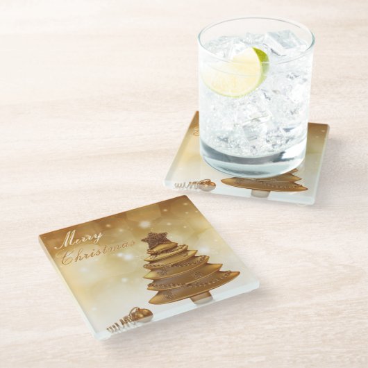 Elegant Gold-kerstboom Glazen Onderzetter (Schuin)