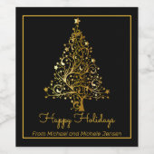 Elegant Gold-kerstboom Wijn Etiket (Enkel label)