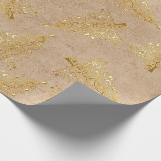 Elegant Gold-kerstboompatroon Cadeaupapier (Hoek)