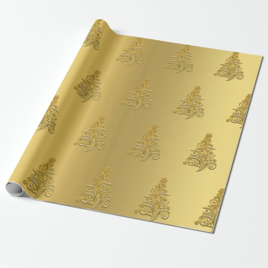 Elegant Gold kerstboompatroon Cadeaupapier (Uitgerold)