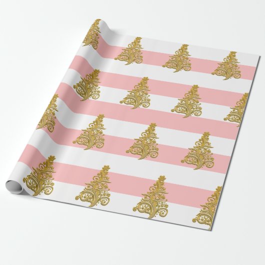 Elegant Gold kerstboompatroon Cadeaupapier (Uitgerold)